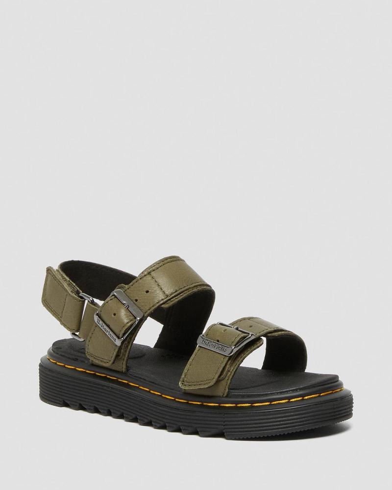 Olive Kids\' Dr Martens Junior Kyle Leather Sandals | CA 722LIS